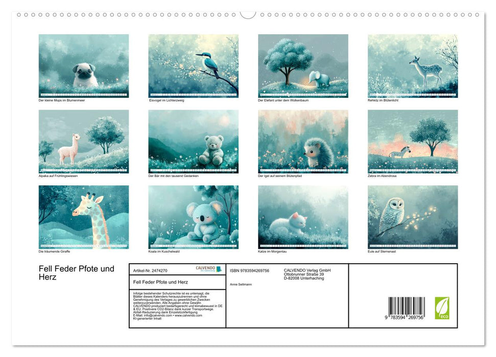 Fell Feder Pfote und Herz (CALVENDO Premium Wandkalender 2027)