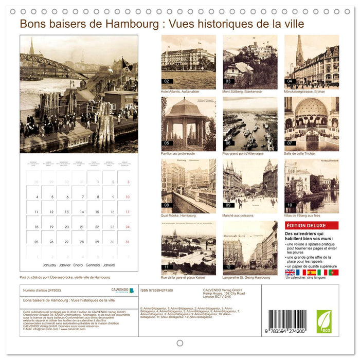 Bons baisers de Hambourg : Vues historiques de la ville (CALVENDO Calendrier mensuel 2027)