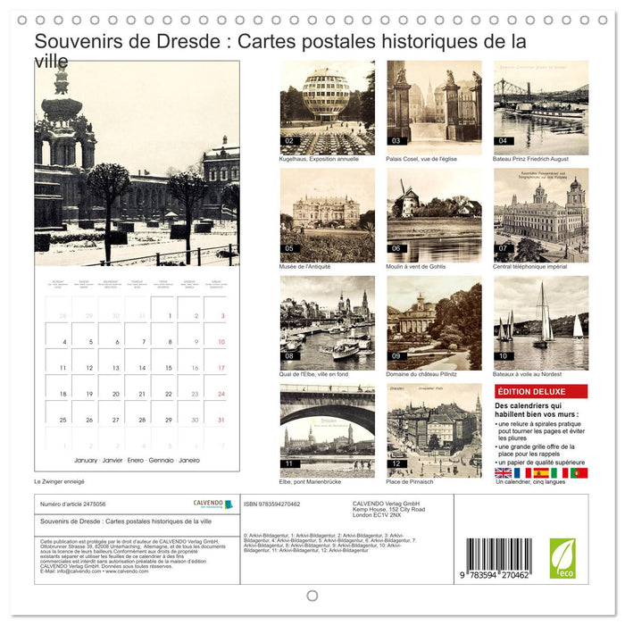Souvenirs de Dresde : Cartes postales historiques de la ville (CALVENDO Calendrier mensuel 2027)