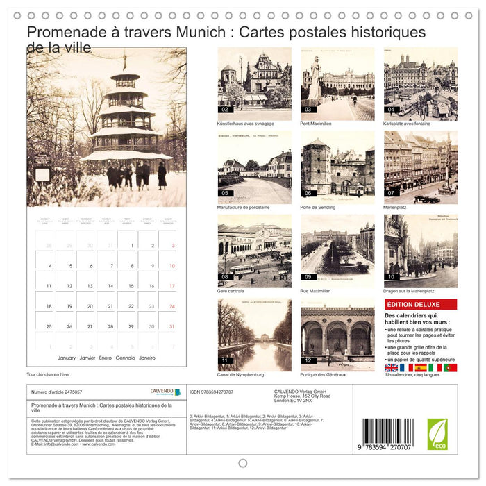 Promenade à travers Munich : Cartes postales historiques de la ville (CALVENDO Calendrier mensuel 2027)