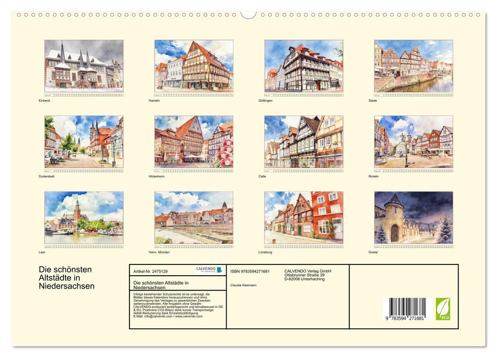 Die schönsten Altstädte in Niedersachsen (CALVENDO Premium Wandkalender 2027)