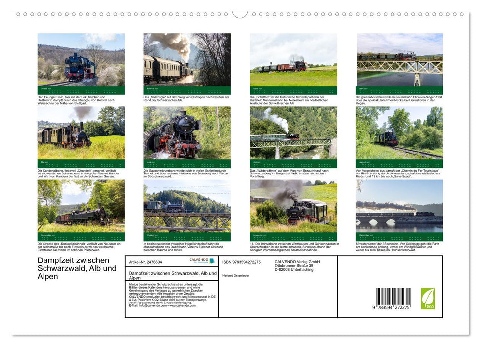 Dampfzeit zwischen Schwarzwald, Alb und Alpen (CALVENDO Premium Wandkalender 2027)