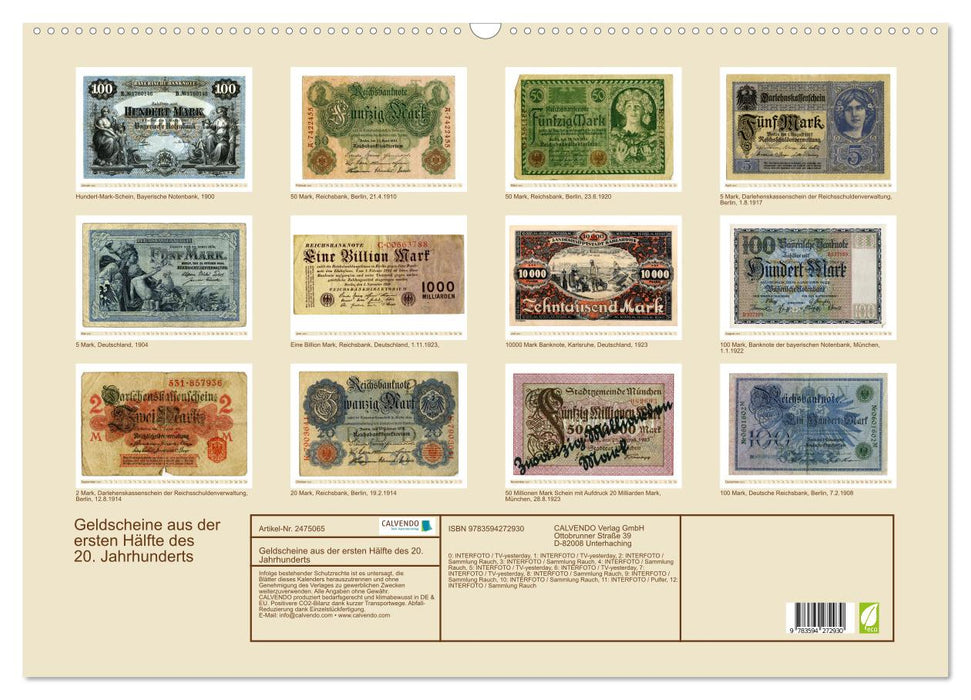 Geldscheine aus der ersten Hälfte des 20. Jahrhunderts (CALVENDO Wandkalender 2027)