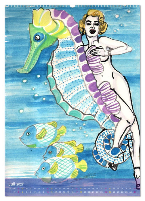 Mermaids, Pearls & Pirates. Sirenen, Perlen und Piraten. Phantasien mit Meeresrauschen (CALVENDO Premium Wandkalender 2027)