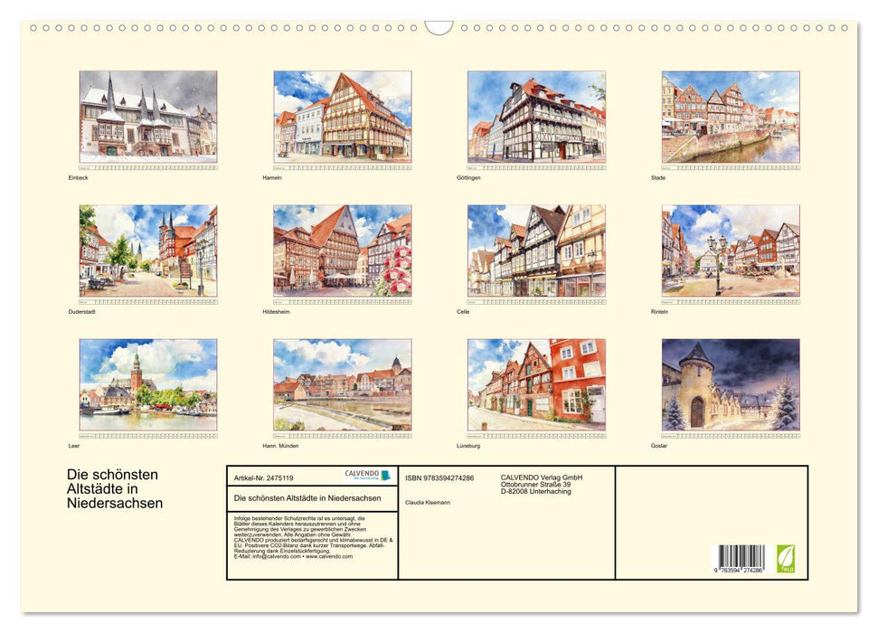 Die schönsten Altstädte in Niedersachsen (CALVENDO Wandkalender 2027)
