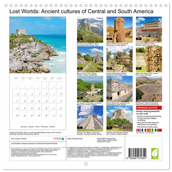 Lost Worlds: Ancient cultures of Central and South America (CALVENDO Monthly Calendar 2027)