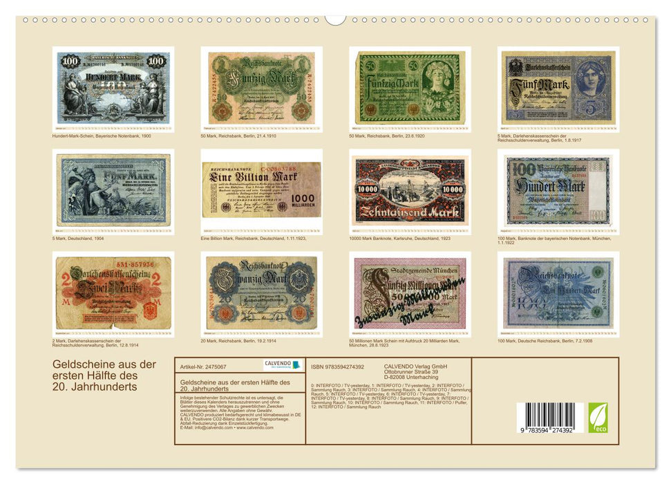 Geldscheine aus der ersten Hälfte des 20. Jahrhunderts (CALVENDO Premium Wandkalender 2027)