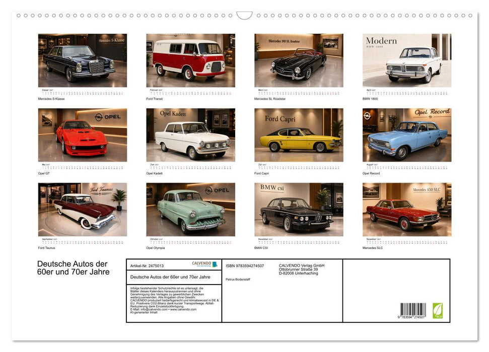 Deutsche Autos der 60er und 70er Jahre (CALVENDO Wandkalender 2027)