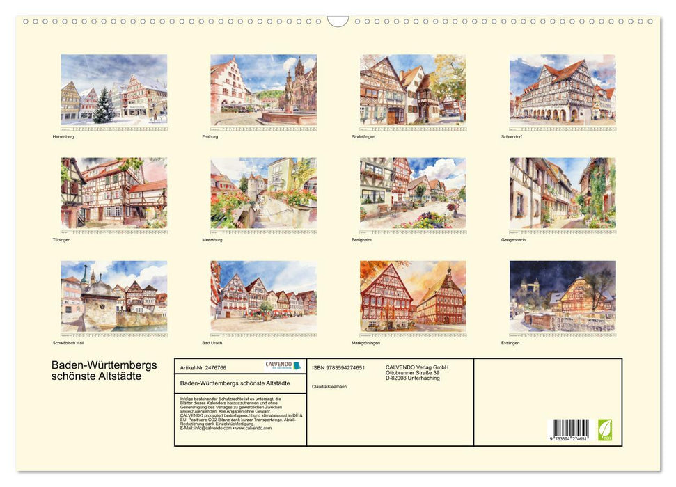 Baden-Württembergs schönste Altstädte (CALVENDO Wandkalender 2027)