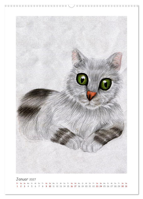 Die Sprache der Augen: Die Seele von Hund und Katze in handgemalten Porträts (CALVENDO Wandkalender 2027)