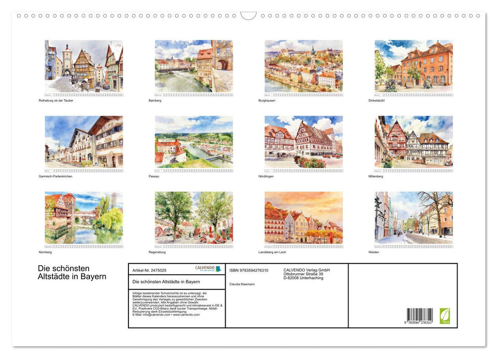 Die schönsten Altstädte in Bayern (CALVENDO Wandkalender 2027)