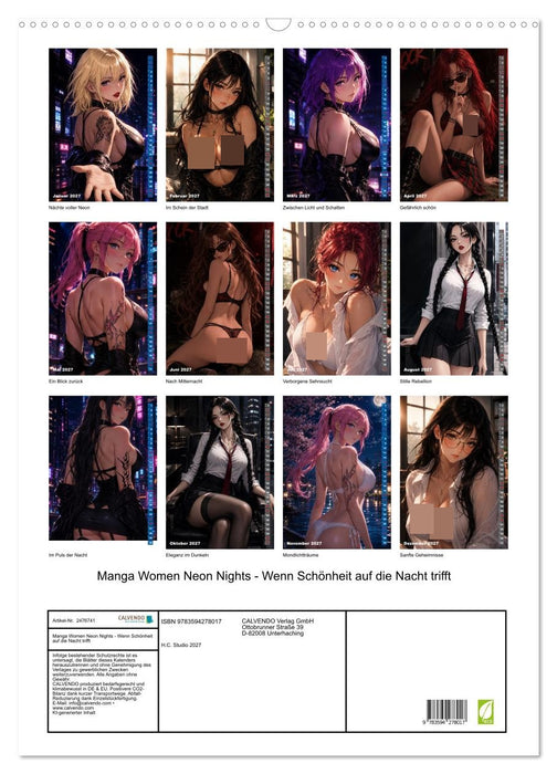 Manga Women Neon Nights - Wenn Schönheit auf die Nacht trifft (CALVENDO Wandkalender 2027)