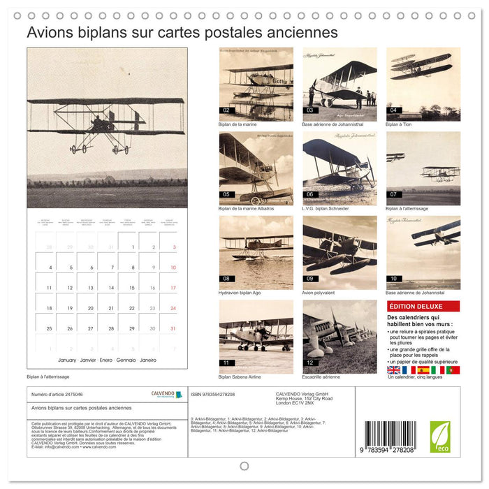 Avions biplans sur cartes postales anciennes (CALVENDO Calendrier mensuel 2027)