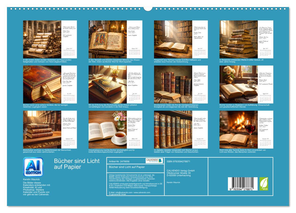 Bücher sind Licht auf Papier (CALVENDO Premium Wandkalender 2027)