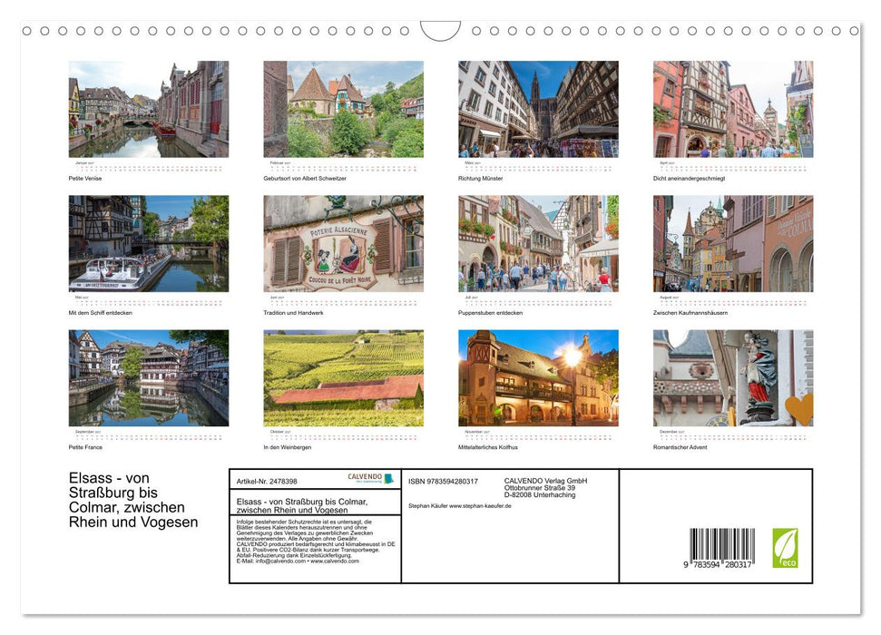 Elsass - von Straßburg bis Colmar, zwischen Rhein und Vogesen (CALVENDO Wandkalender 2027)