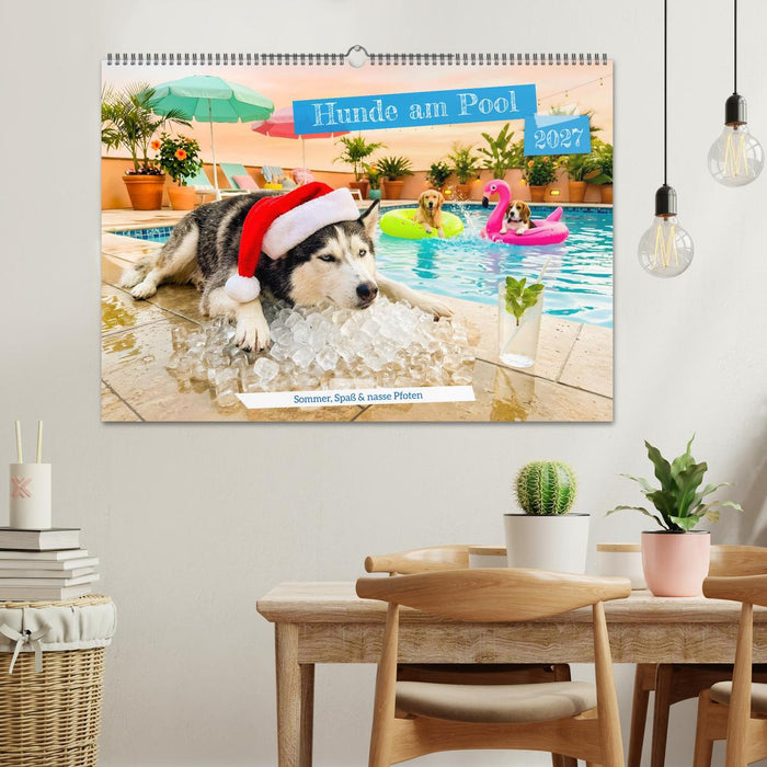 Hunde am Pool - Sommer, Spaß und nasse Pfoten (CALVENDO Wandkalender 2027)