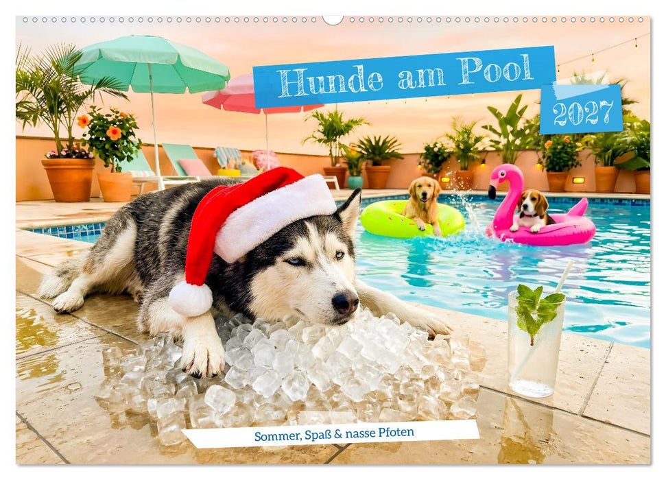 Hunde am Pool - Sommer, Spaß und nasse Pfoten (CALVENDO Wandkalender 2027)