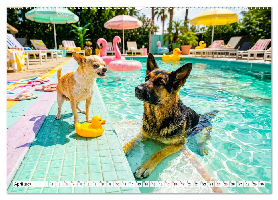 Hunde am Pool - Sommer, Spaß und nasse Pfoten (CALVENDO Wandkalender 2027)