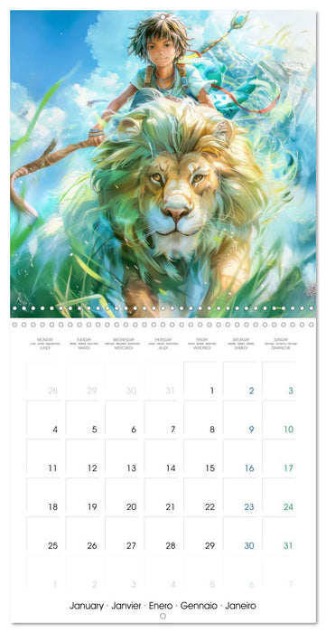 Des enfants Manga - En action avec les animaux et dans le sport (CALVENDO Calendrier mensuel 2027)