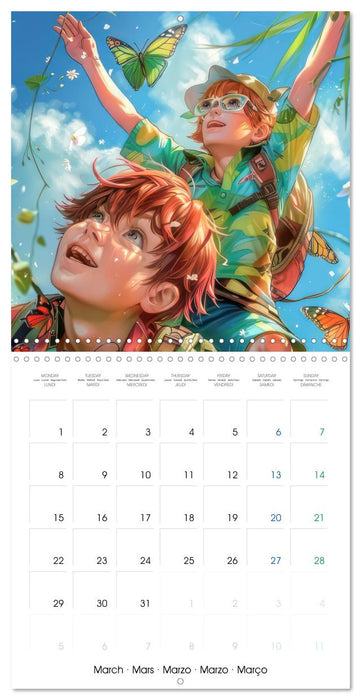 Des enfants Manga - En action avec les animaux et dans le sport (CALVENDO Calendrier mensuel 2027)