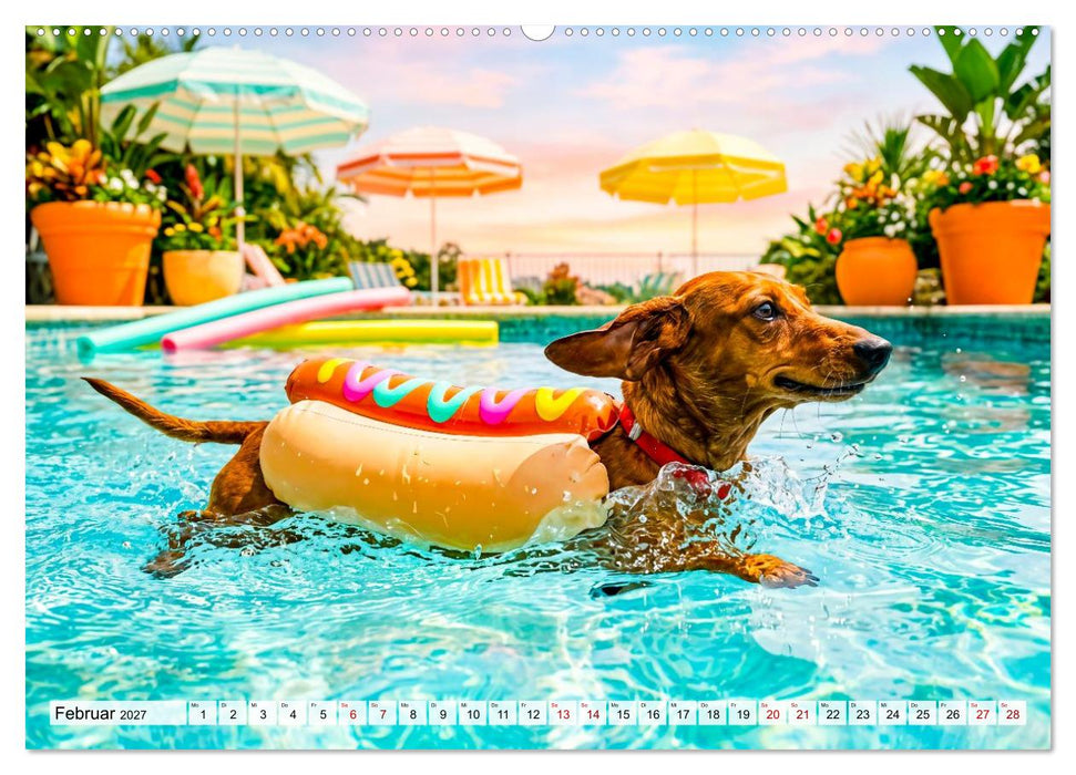 Hunde am Pool - Sommer, Spaß und nasse Pfoten (CALVENDO Premium Wandkalender 2027)