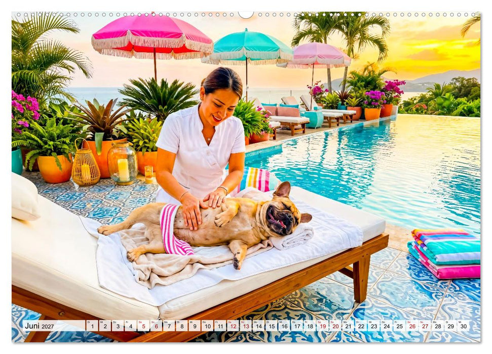 Hunde am Pool - Sommer, Spaß und nasse Pfoten (CALVENDO Premium Wandkalender 2027)