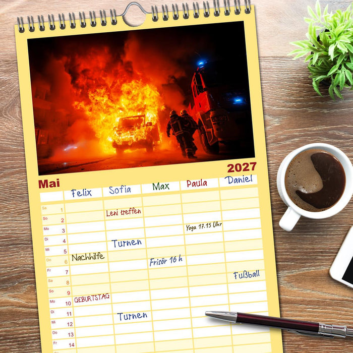Feuer und Flamme - Feuerwehrkalender (CALVENDO Familienplaner 2027)