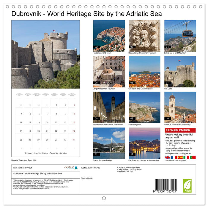 Dubrovnik - World Heritage Site by the Adriatic Sea (CALVENDO Monthly Calendar 2027)