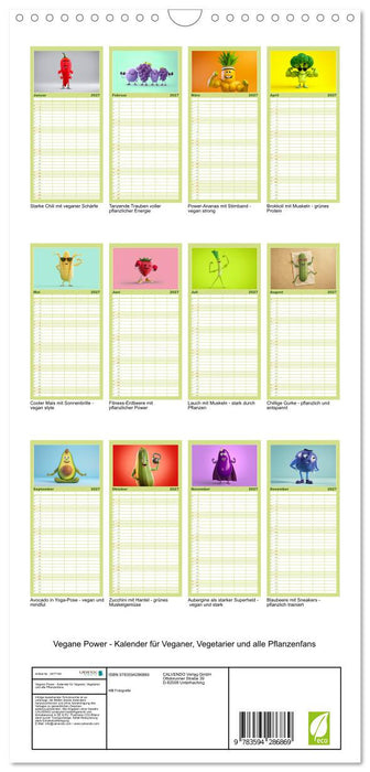Vegane Power - Kalender für Veganer, Vegetarier und alle Pflanzenfans (CALVENDO Familienplaner 2027)