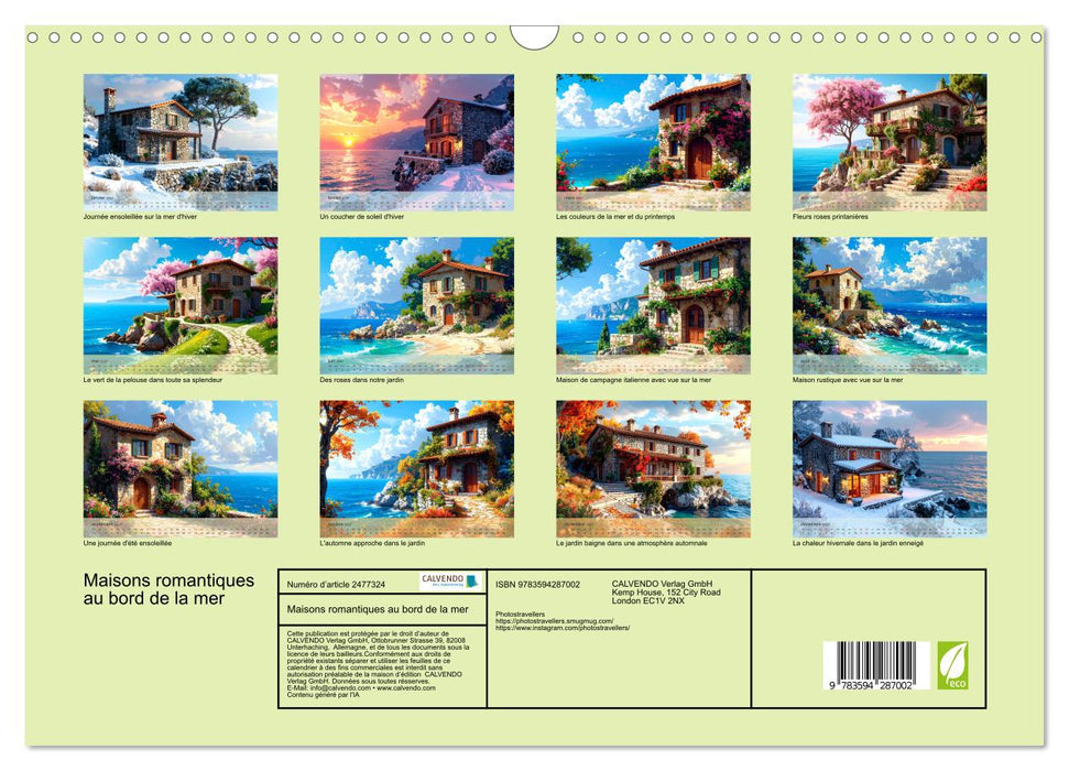Maisons romantiques au bord de la mer (CALVENDO Calendrier mensuel 2027)