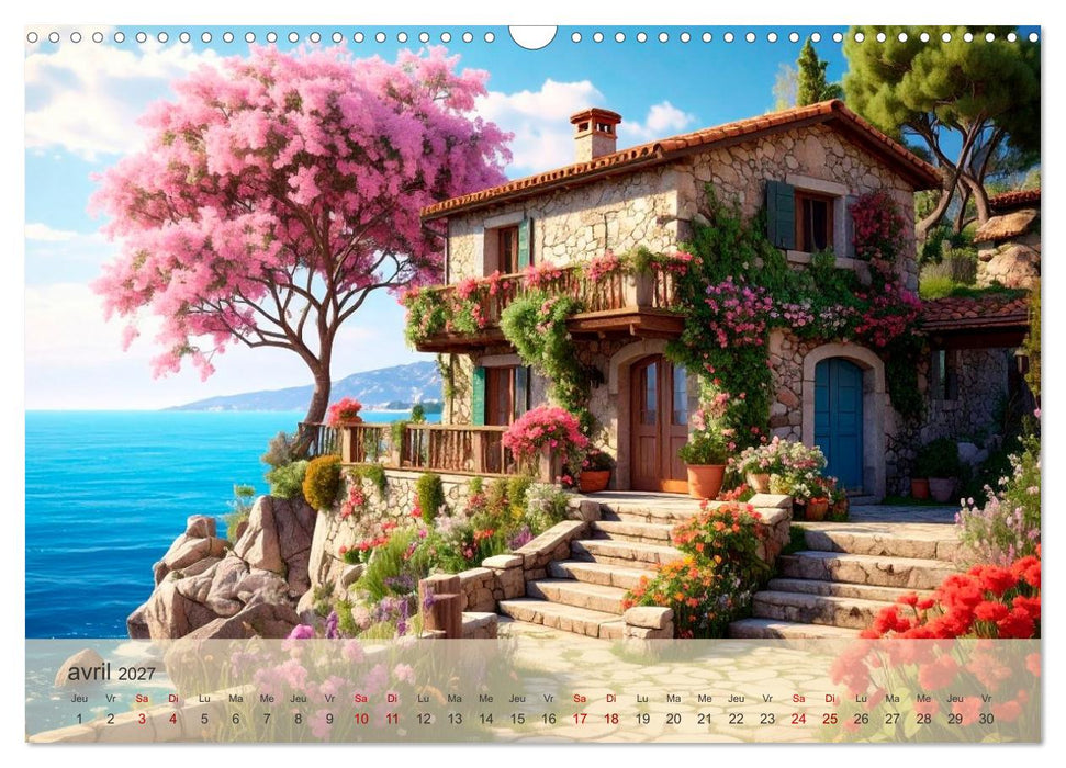 Maisons romantiques au bord de la mer (CALVENDO Calendrier mensuel 2027)