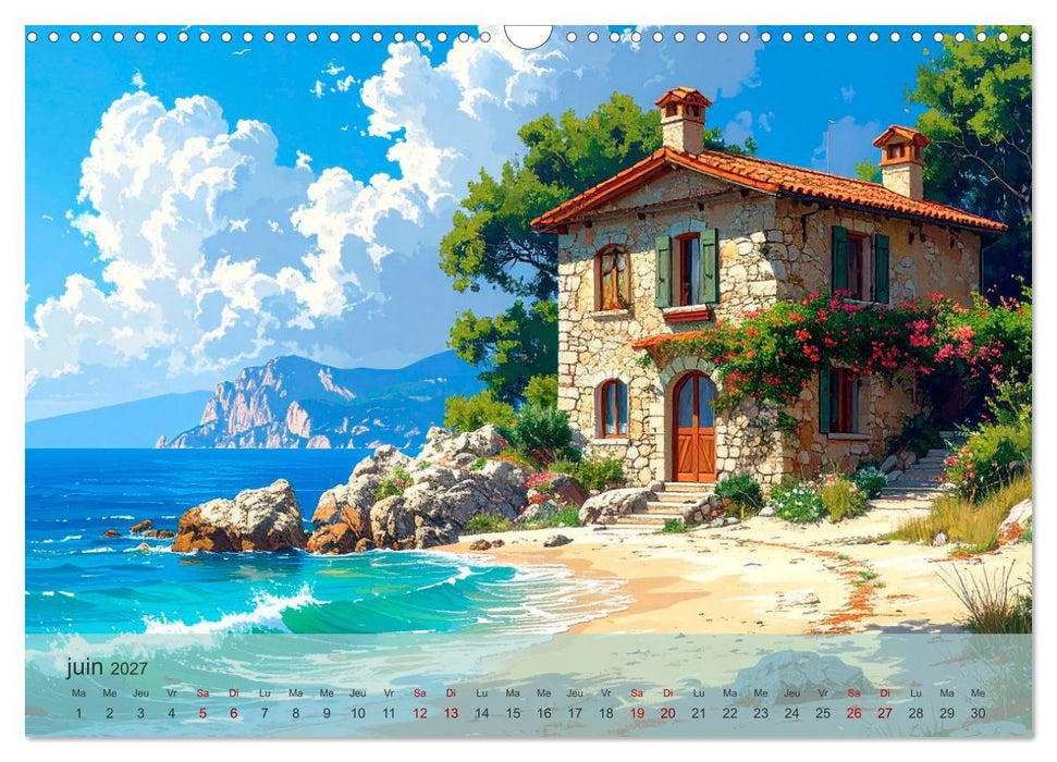 Maisons romantiques au bord de la mer (CALVENDO Calendrier mensuel 2027)
