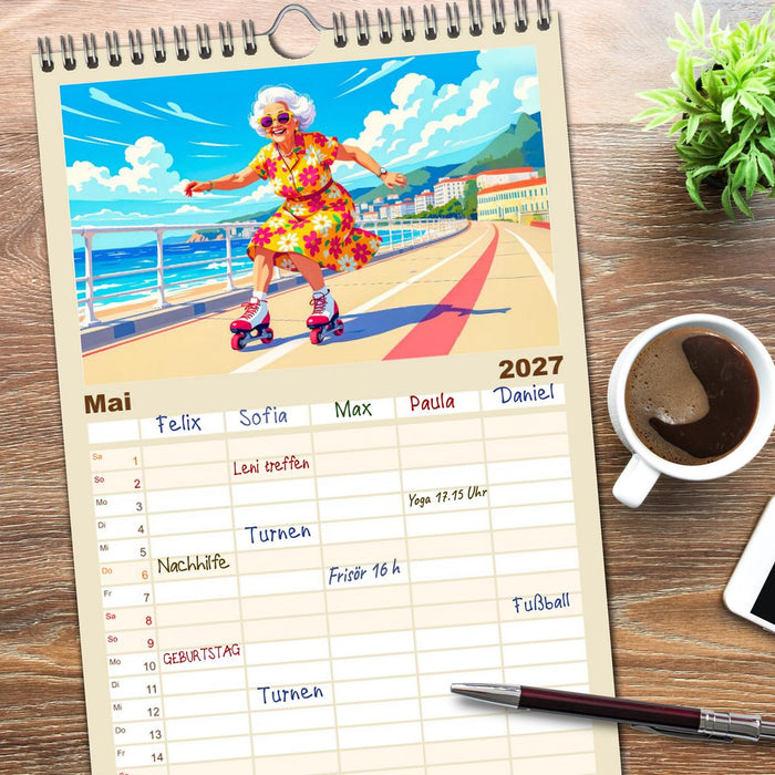 Oma rockt den Ruhestand - Lustiger Frauenkalender mit Humor (CALVENDO Familienplaner 2027)