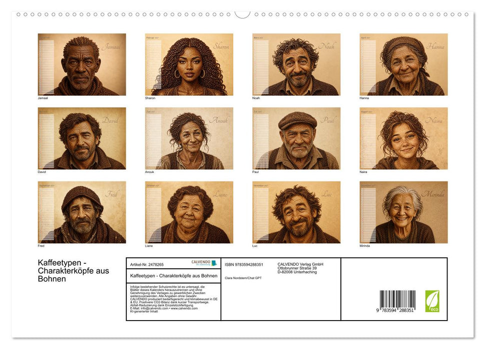 Kaffeetypen - Charakterköpfe aus Bohnen (CALVENDO Premium Wandkalender 2027)