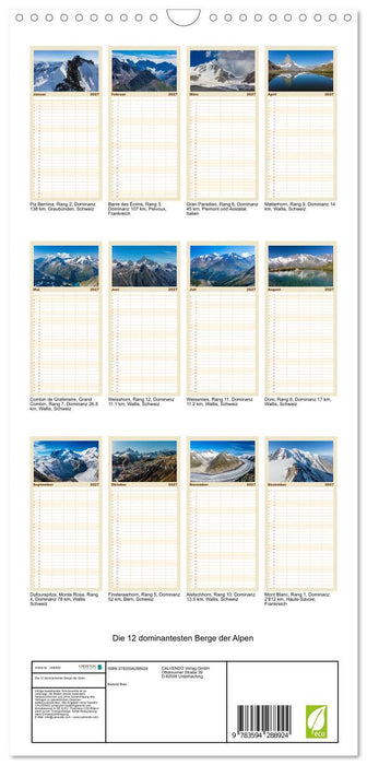Die 12 dominantesten Berge der Alpen (CALVENDO Familienplaner 2027)