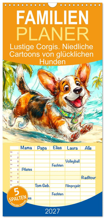 Lustige Corgis. Niedliche Cartoons von glücklichen Hunden (CALVENDO Familienplaner 2027)