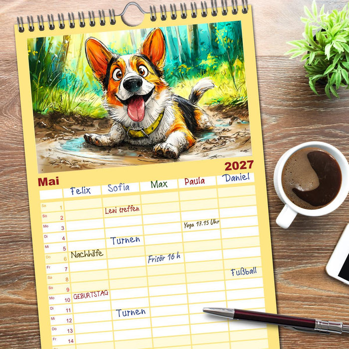 Lustige Corgis. Niedliche Cartoons von glücklichen Hunden (CALVENDO Familienplaner 2027)