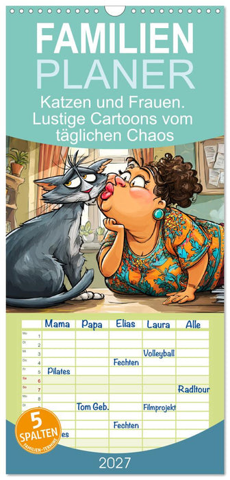 Katzen und Frauen. Lustige Cartoons vom täglichen Chaos (CALVENDO Familienplaner 2027)