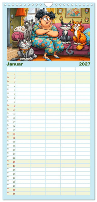 Katzen und Frauen. Lustige Cartoons vom täglichen Chaos (CALVENDO Familienplaner 2027)