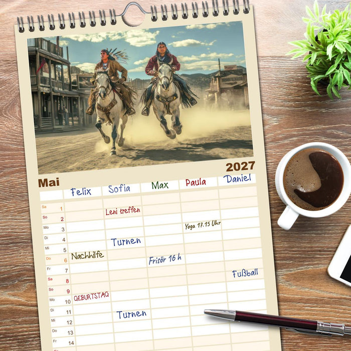 Wilder Westen - Cowboys in Aktion (CALVENDO Familienplaner 2027)