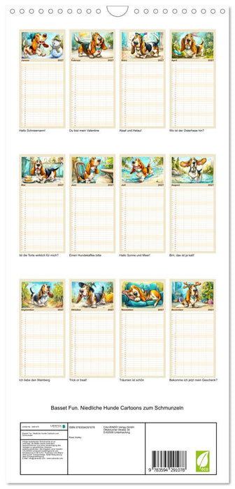 Basset Fun. Niedliche Hunde Cartoons zum Schmunzeln (CALVENDO Familienplaner 2027)