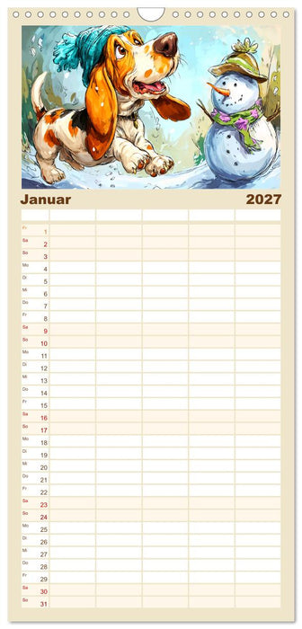 Basset Fun. Niedliche Hunde Cartoons zum Schmunzeln (CALVENDO Familienplaner 2027)