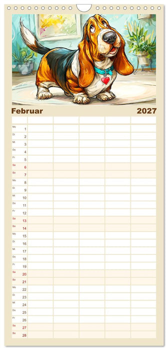 Basset Fun. Niedliche Hunde Cartoons zum Schmunzeln (CALVENDO Familienplaner 2027)