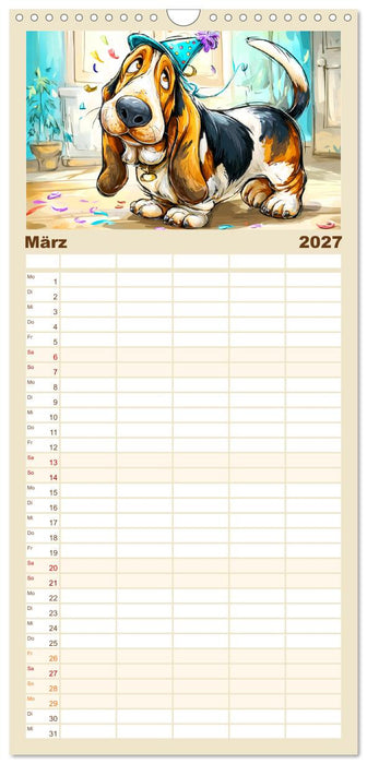 Basset Fun. Niedliche Hunde Cartoons zum Schmunzeln (CALVENDO Familienplaner 2027)