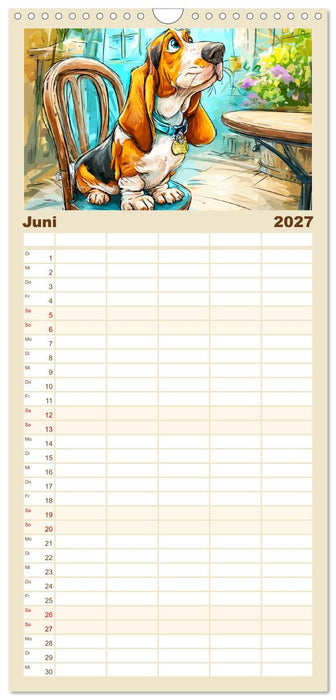 Basset Fun. Niedliche Hunde Cartoons zum Schmunzeln (CALVENDO Familienplaner 2027)