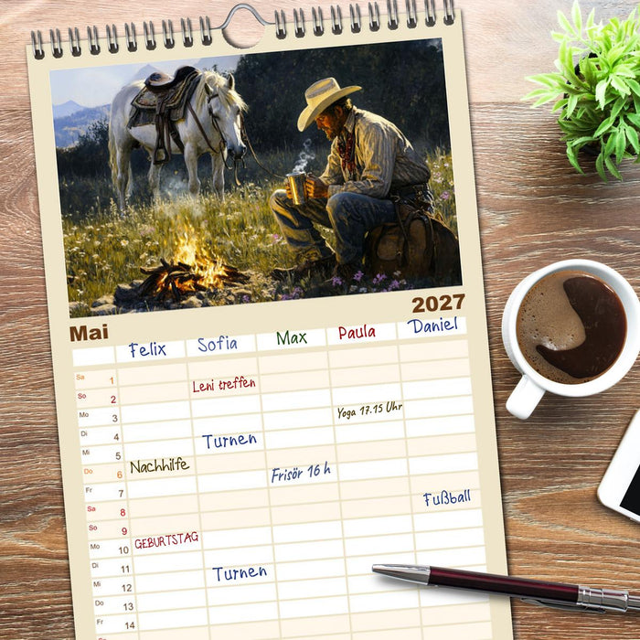 Pferde, Freiheit, Westernreiten (CALVENDO Familienplaner 2027)
