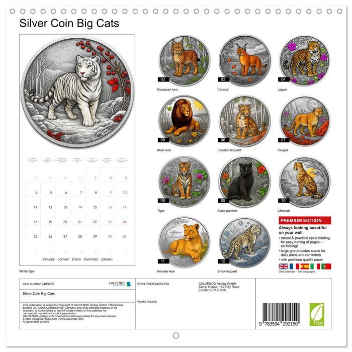 Silver Coin Big Cats (CALVENDO Monthly Calendar 2027)