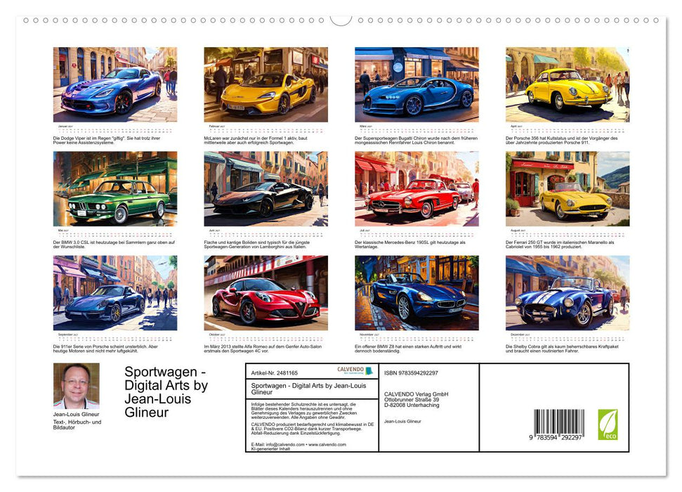 Sportwagen - Digital Arts by Jean-Louis Glineur (CALVENDO Premium Wandkalender 2027)
