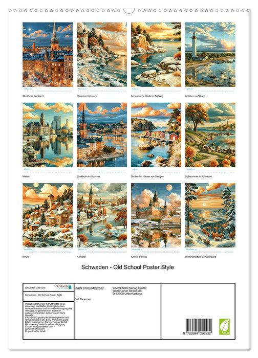 Schweden - Old School Poster Style (CALVENDO Premium Wandkalender 2027)