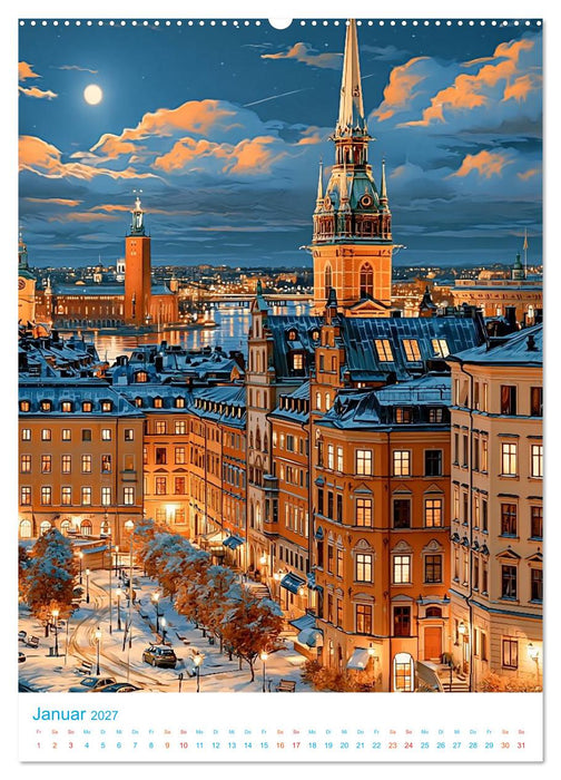 Schweden - Old School Poster Style (CALVENDO Premium Wandkalender 2027)